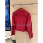 Hermes 2025 Fall/Winter Collection 🍊 Notched Collar Subtle Pattern Cropped 100% Wool Sweater for Women - Image 7