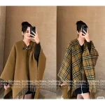 BURBERRY 2025 Fall/Winter Collection 🦙 Little Rich Girl Plaid Fringe Mid-Length Heavyweight Reversible Shearling Cape