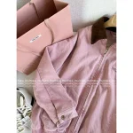 miumiu 2025 Early Fall Collection 🎀 Vintage Wash Cherry Blossom Pink Lapel Letter Logo Pocket Denim Jacket - Image 9