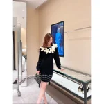 Chanel 2025 Fall/Winter Collection 🎀 Handmade 3D Bow & Floral Embellishment Round Neck Wool Knit Dress - Image 2