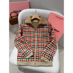 miumiu 2025 Early Fall/Winter Collection 🌈 Rainbow Plaid Fleece Zip-Up Puffer Sherpa Jacket for Women Casual - Image 7