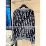 Dior 2025 Fall/Winter Collection 💙 Round Neck Jacquard Letter Logo Blue Pullover Cashmere Wool Sweater - Image 5