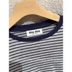 miumiu 2025 Early Fall Collection Round Neck Pocket Striped Logo 100% Cotton Base Layer Long Sleeve - Image 6
