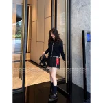 THOM BROWNE 2025 Fall/Winter Collection 👧 Retro Wave Trim Color-Block Minimalist Staple 100% Wool Knit Cardigan for Women - Image 7