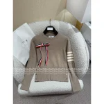 THOM BROWNE 2025 Milk Tea Brown Color Palette ☕️ Detachable Bow Tie Brooch Classic Four-Stripe 100% Wool 🦙 Knit Pullover - Image 12
