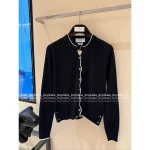 THOM BROWNE 2025 Fall/Winter Collection 👧 Retro Wave Trim Color-Block Minimalist Staple 100% Wool Knit Cardigan for Women - Image 6