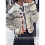 THOM BROWNE 2025 Fall/Winter Collection 👧 100% Imported Wool Fair Isle Jacquard Knit Cardigan for Women - Image 3