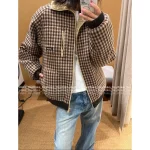 miumiu 2025 Early Fall/Winter Collection 🤎 Brown Plaid Lapel Shearling Jacket Pocket Coat for Women - Warm & Comfortable - Image 12