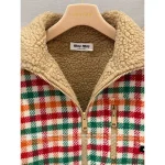 miumiu 2025 Early Fall/Winter Collection 🌈 Rainbow Plaid Fleece Zip-Up Puffer Sherpa Jacket for Women Casual - Image 4