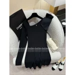 Chanel 2025 Fall/Winter Collection 🎀 3D Handmade Bow Logo Asymmetric Bodycon Knit Dress / Knit Bow Top for Women - Image 6