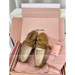 miumiu 2025 Early Fall/Winter Collection 🤎 Suede Fringe Buckle Genuine Leather Loafers for Women - Image 5