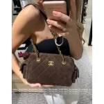 Chanel 2025 Fall/Winter Runway Collection 🐻 Premium Teddy Brown Suede Metal Logo Chain Large Bowling Bag - Image 7