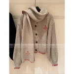 Vivienne Westwood Korean Aesthetic 🪐 2025 Fall/Winter Collection Saturn Embroidered Logo Wool Knit Cardigan with Detachable Scarf - Image 4