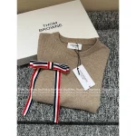THOM BROWNE 2025 Milk Tea Brown Color Palette ☕️ Detachable Bow Tie Brooch Classic Four-Stripe 100% Wool 🦙 Knit Pullover - Image 10