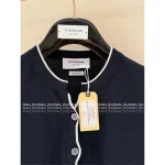 THOM BROWNE 2025 Fall/Winter Collection 👧 Retro Wave Trim Color-Block Minimalist Staple 100% Wool Knit Cardigan for Women - Image 4