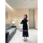 SELF-PORTRAIT 2025 Fall/Winter Collection 🖤 Color-Block Flared Sleeve Slim Elegant Slit Knit Maxi Dress