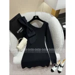 Chanel 2025 Fall/Winter Collection 🎀 3D Handmade Bow Logo Asymmetric Bodycon Knit Dress / Knit Bow Top for Women - Image 5