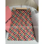 miumiu 2025 Early Fall/Winter Collection 🌈 Colorful Plaid High-Waist Slimming Letter Logo Wool Blend Mini Skirt for Women - Image 7