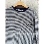 miumiu 2025 Early Fall Collection Round Neck Pocket Striped Logo 100% Cotton Base Layer Long Sleeve - Image 10
