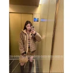miumiu 2025 Early Fall/Winter Collection 🤎 Brown Plaid Lapel Shearling Jacket Pocket Coat for Women - Warm & Comfortable - Image 10