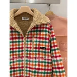 miumiu 2025 Early Fall/Winter Collection 🌈 Rainbow Plaid Fleece Zip-Up Puffer Sherpa Jacket for Women Casual - Image 9
