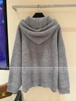 Celine 2025 Early Fall/Winter Collection 🆕 ©️ Hooded Kaixuanmen Logo Gray Tones Wool Knit Cardigan Oversized Fit - Image 10