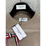 THOM BROWNE 2025 Milk Tea Brown Color Palette ☕️ Detachable Bow Tie Brooch Classic Four-Stripe 100% Wool 🦙 Knit Pullover - Image 8
