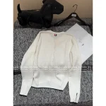 THOM BROWNE 2025 Fall/Winter Collection 👧 Retro Wave Trim Color-Block Minimalist Staple 100% Wool Knit Cardigan for Women - Image 15