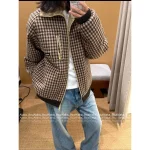 miumiu 2025 Early Fall/Winter Collection 🤎 Brown Plaid Lapel Shearling Jacket Pocket Coat for Women - Warm & Comfortable - Image 9