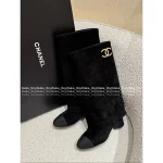 Chanel 2025 Fall/Winter Collection 👢 Crystal Logo Wide-Calf Leather Knee-High Boots for Women - Slimming & Leg-Lengthening - Image 3