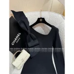 Chanel 2025 Fall/Winter Collection 🎀 3D Handmade Bow Logo Asymmetric Bodycon Knit Dress / Knit Bow Top for Women - Image 11