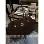 Chanel 2025 Fall/Winter Runway Collection 🐻 Premium Teddy Brown Suede Metal Logo Chain Large Bowling Bag - Image 4