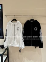 CHROME HEARTS 2025 Fall/Winter Collection 🤍 Hooded Design Cuff Sanskrit Print Logo Zip-Front Jacket