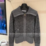 Dior 2025 Early Fall/Winter Collection 🆕 Snowflake Jacquard Gray Tone Embroidered Bee Logo Wool Knit Cardigan