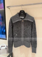 Dior 2025 Early Fall/Winter Collection 🆕 Snowflake Jacquard Gray Tone Embroidered Bee Logo Wool Knit Cardigan