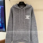 Celine 2025 Early Fall/Winter Collection 🆕 ©️ Hooded Kaixuanmen Logo Gray Tones Wool Knit Cardigan Oversized Fit