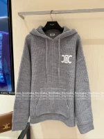 Celine 2025 Early Fall/Winter Collection 🆕 ©️ Hooded Kaixuanmen Logo Gray Tones Wool Knit Cardigan Oversized Fit