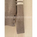 THOM BROWNE 2025 Milk Tea Brown Color Palette ☕️ Detachable Bow Tie Brooch Classic Four-Stripe 100% Wool 🦙 Knit Pullover - Image 7