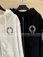 CHROME HEARTS 2025 Fall/Winter Collection 🤍 Hooded Design Cuff Sanskrit Print Logo Zip-Front Jacket - Image 23