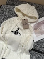 Vivienne Westwood 2025 Fall/Winter Collection 🛰️ Hooded Jacquard Satellite Logo Wool Knit Sweater for Women - Image 16