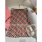 miumiu 2025 Early Fall/Winter Collection 🌈 Colorful Plaid High-Waist Slimming Letter Logo Wool Blend Mini Skirt for Women - Image 5