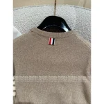 THOM BROWNE 2025 Milk Tea Brown Color Palette ☕️ Detachable Bow Tie Brooch Classic Four-Stripe 100% Wool 🦙 Knit Pullover - Image 6