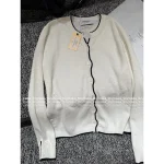 THOM BROWNE 2025 Fall/Winter Collection 👧 Retro Wave Trim Color-Block Minimalist Staple 100% Wool Knit Cardigan for Women - Image 13