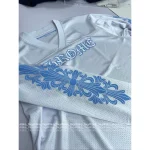 CHROME HEARTS 2025 Fall Collection 🩵 Blue Sanskrit Letter Print Logo Stylish V-Neck Long Sleeve T-Shirt - Image 5