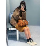 miumiu 2025 Early Fall/Winter Collection 🤎 Brown Plaid Lapel Shearling Jacket Pocket Coat for Women - Warm & Comfortable - Image 7