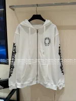 CHROME HEARTS 2025 Fall/Winter Collection 🤍 Hooded Design Cuff Sanskrit Print Logo Zip-Front Jacket - Image 22