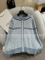 Dior 2025 Early Fall/Winter Collection ⭐️ Hooded Jacquard Letter Logo Cashmere Zip-Front Jacket Knit Cardigan - Image 6