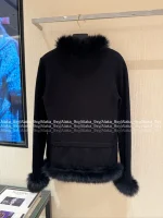VALENTINO 2025 Fall/Winter Collection 🖤 Fur-Trim Lapel Runway Style Wool Knit Coat for Women - Image 13