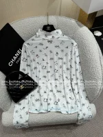 Chanel 2025 Fall/Winter CoCo Ski Collection 🎀 Crystal Bow Logo Round Neck Print Long Sleeve Tee / Mock Neck Top - Image 5