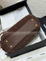 Chanel 2025 Fall/Winter Runway Collection 🐻 Premium Teddy Brown Suede Metal Logo Chain Large Bowling Bag - Image 20